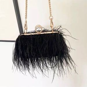 Luxury Ostrich Feather Evening Clutch Bag, Chain Crossbody Shoulder Bag, handbag